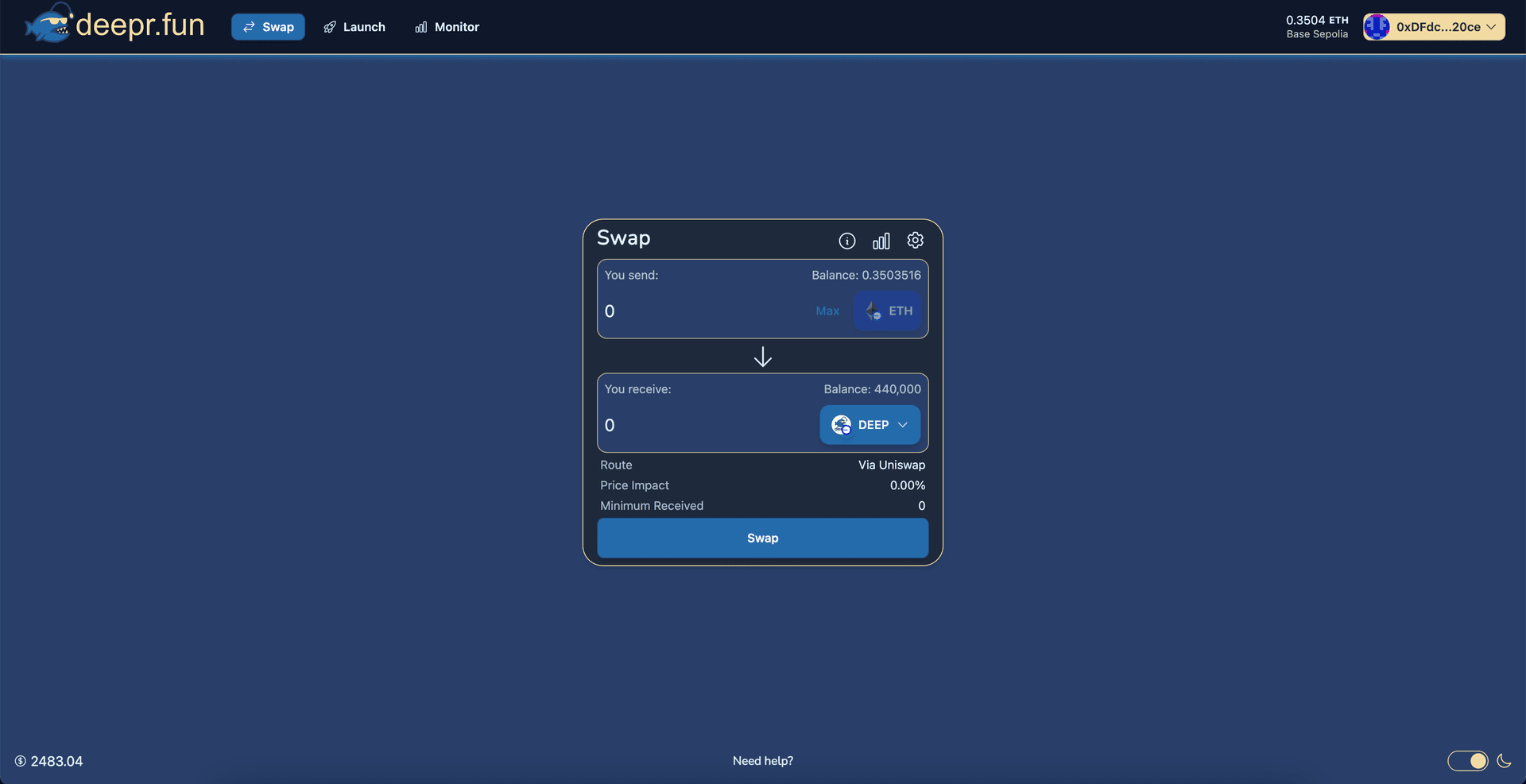 Deepr.fun Swap Interface